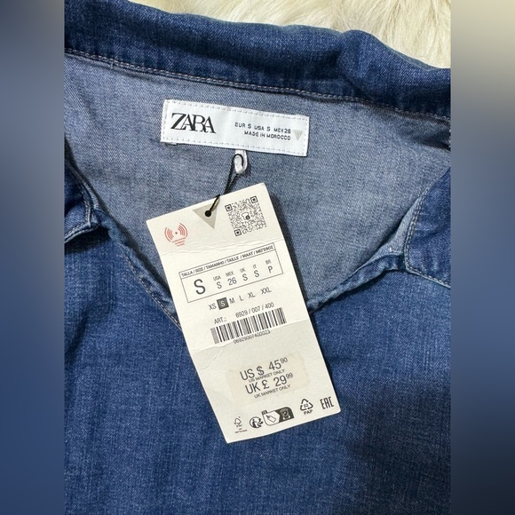 New Zara Denim cotton blend polo top chambray Collared - Picture 3 of 4